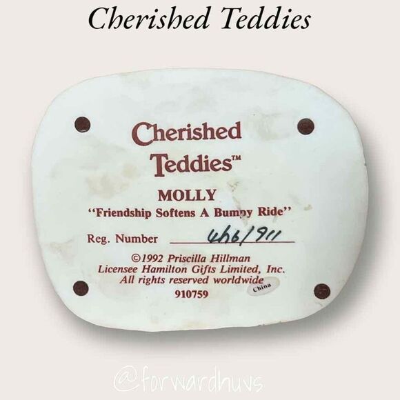 Enesco Cherished Teddies Molly "Friendship Softens A Bumpy Ride" Figurine 1992 - Picture 8 of 9